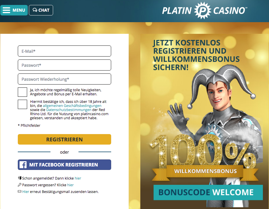 Platin Casino Registrierung